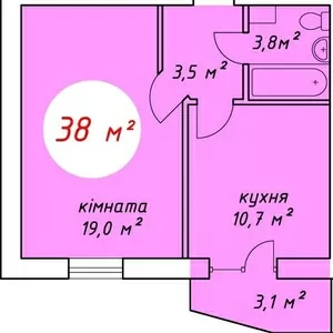 Квартира на 38 кв.м.,  приемлемая цена и удобное расположение!