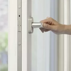 Ексклюзивна віконна протизламна ручка Рехау Rehau сталева матова