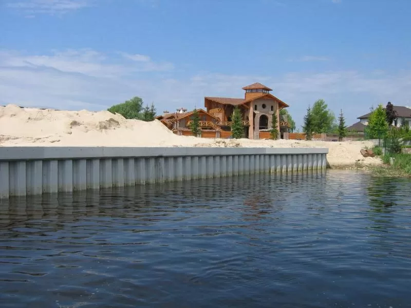 Укрепление берегов шпунтом ПВХ,  Монтаж подпорных стен,  Шпунт ПВХ