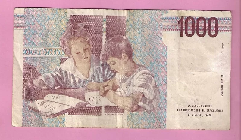 Продаю банкноту 1000 лир,  Италия,  1990 год 2