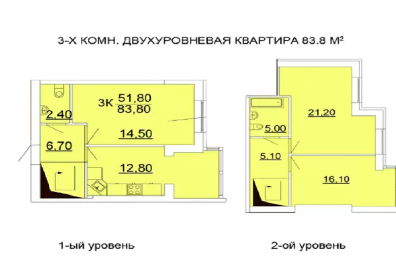 Продается двухуровневая 3 -х комнатная квартира 85 м² ПП Борщаговка