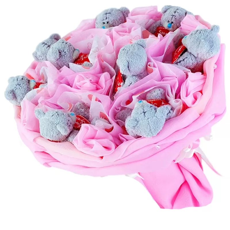 Букет из мягких игрушек мишек тедди