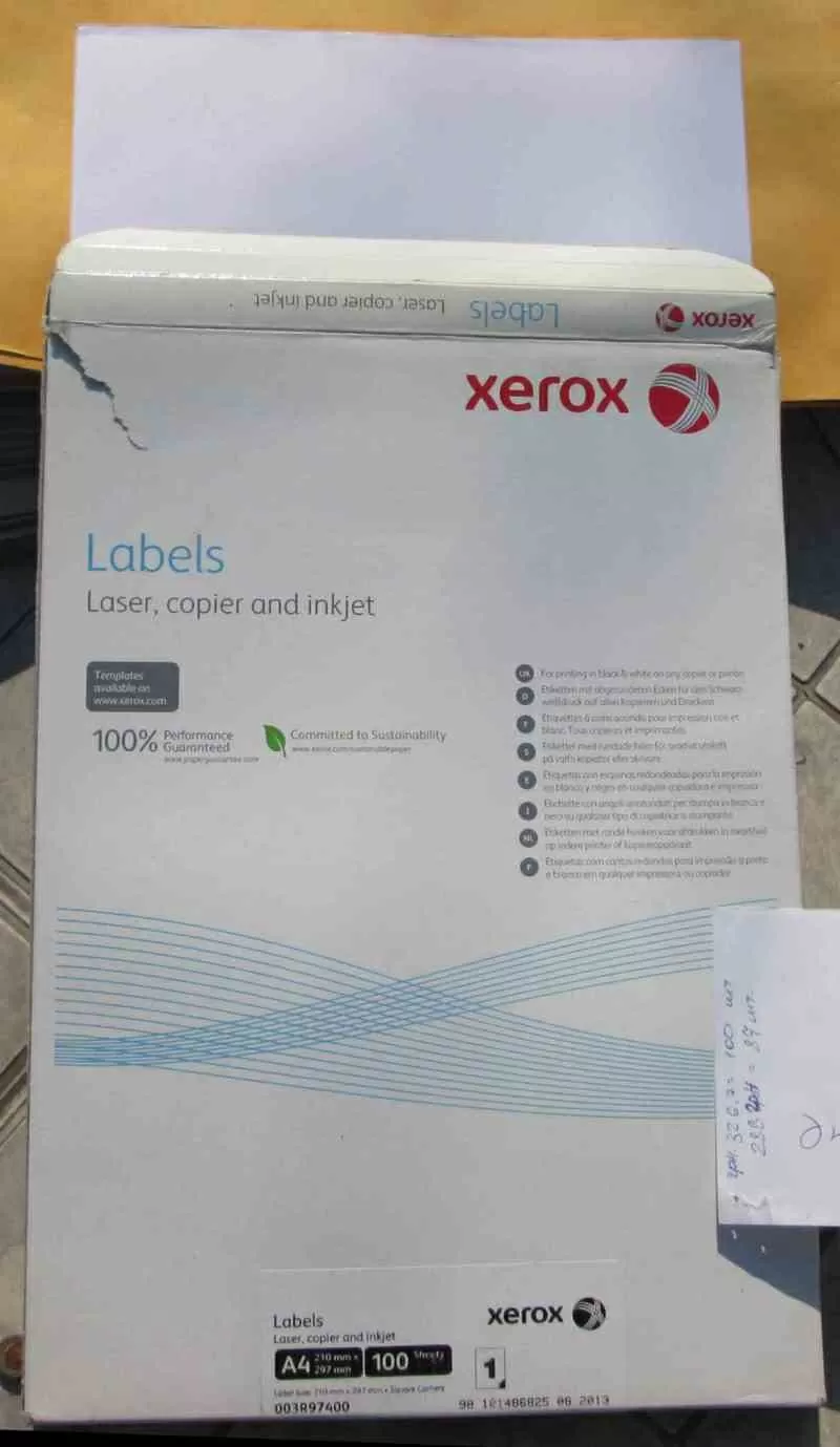 Бумага самоклеящаяся наклейки Xerox Labels А4/1  210х297мм 3