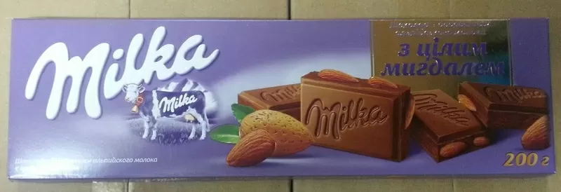 Шоколад Milka молочный целый миндаль 200г. оригинал