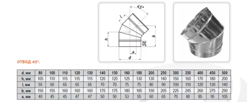 Отвод 45 Ø100-300 сталь AISI 304 2