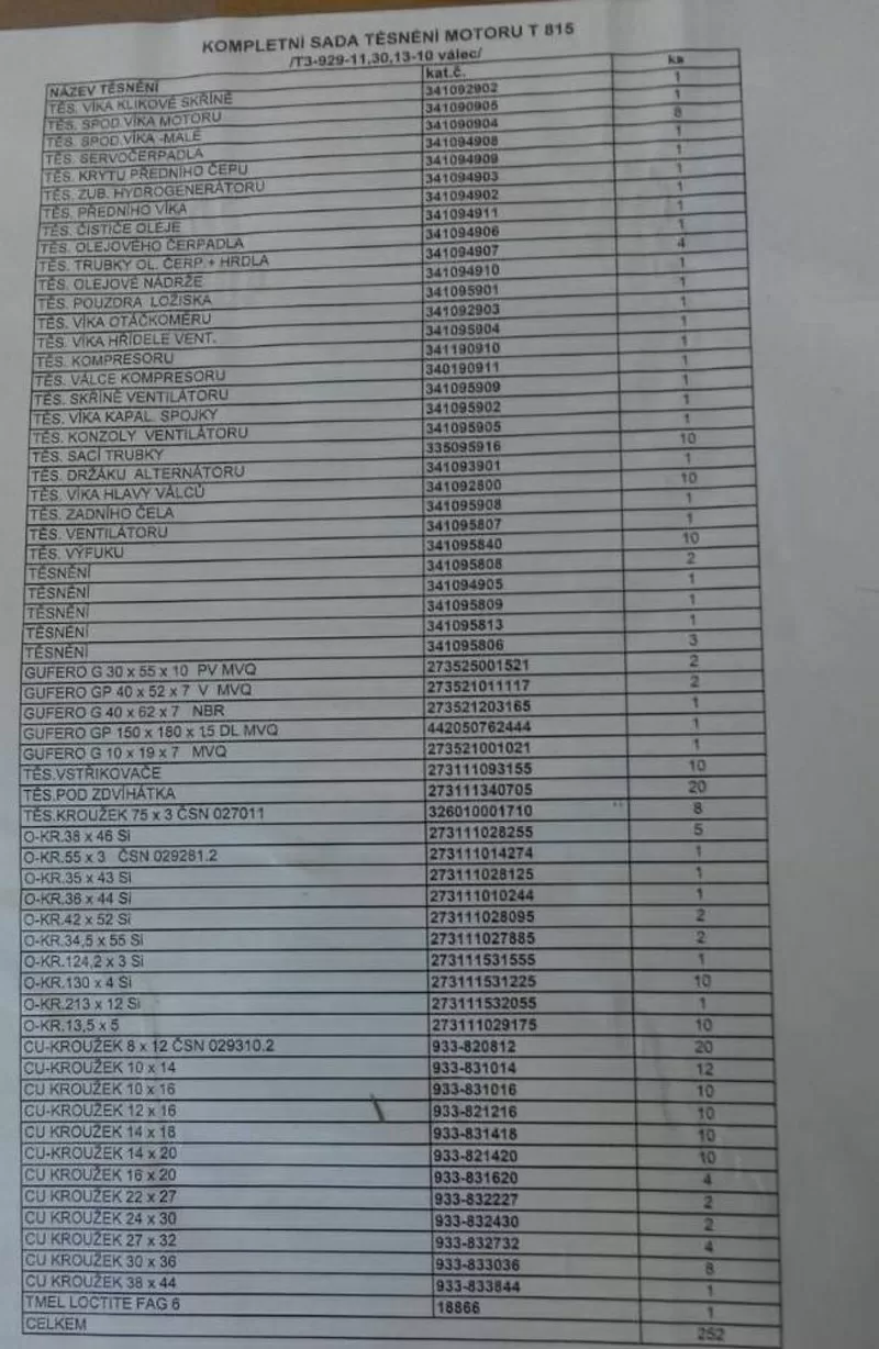 Комплект прокладок Татра 815, на двигатель Т3-929. 2