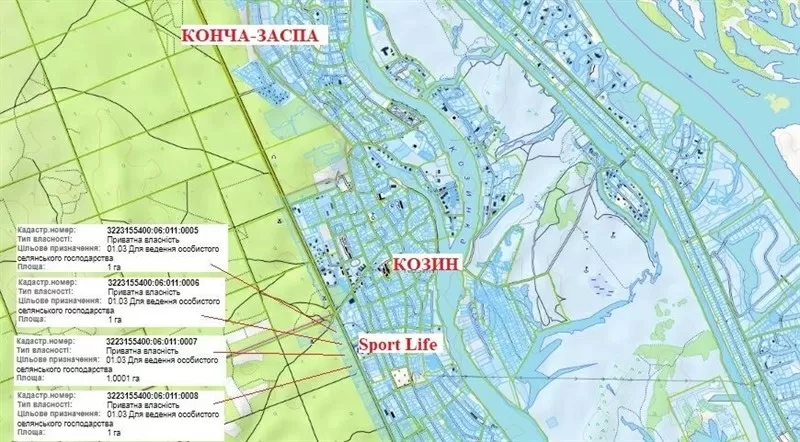 Конча-заспа (козин,  украинка,  романков),  участок земля от 12 до 470 со 6