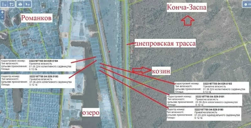 Конча-заспа (козин,  украинка,  романков),  участок земля от 12 до 470 со 7