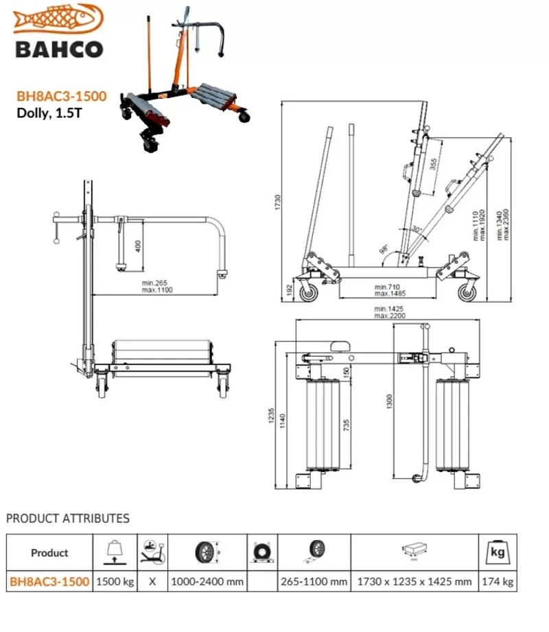 Гидравлическая тележка  Bh8ac3-1500 для грузовых колес Ø1-2, 4м, г/п1.5т 5