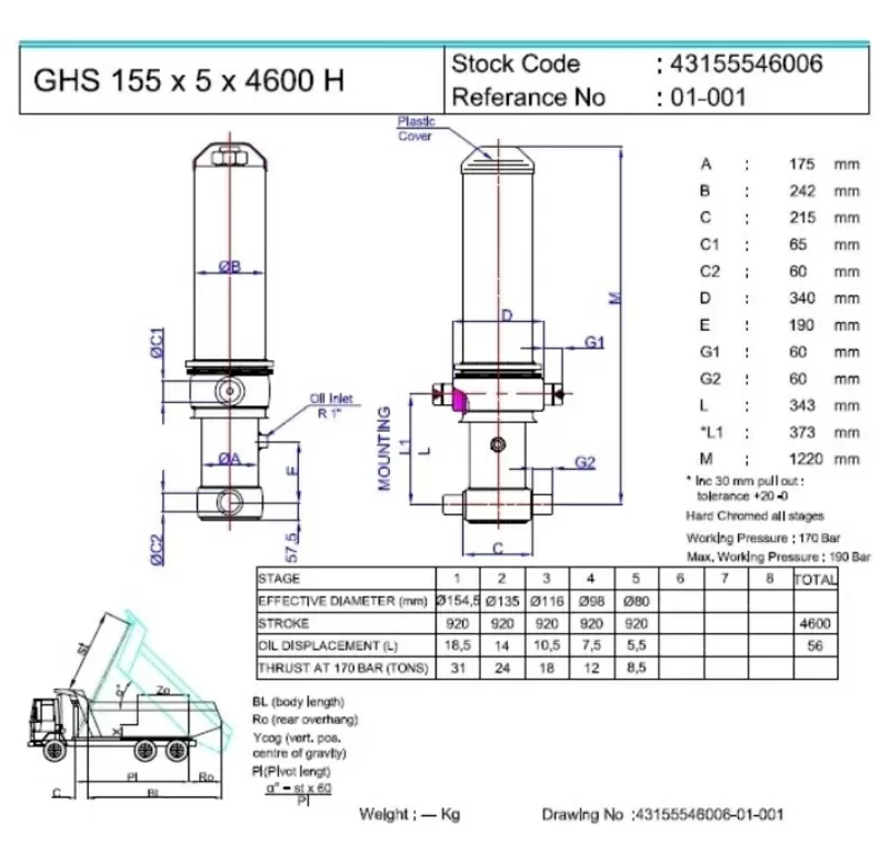 Гидроцилиндр Hidromas GHS 155-5-4600 H (фронтальный) 2