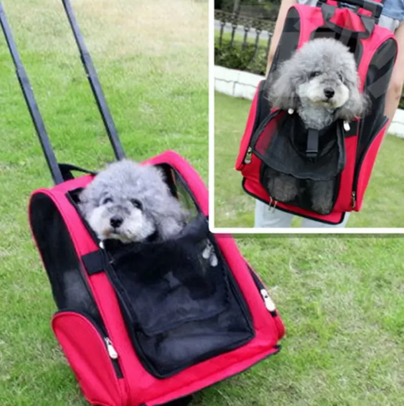 рюкзак переноска перевоз для собак кошек с колесами и выдвижной ручкой 7