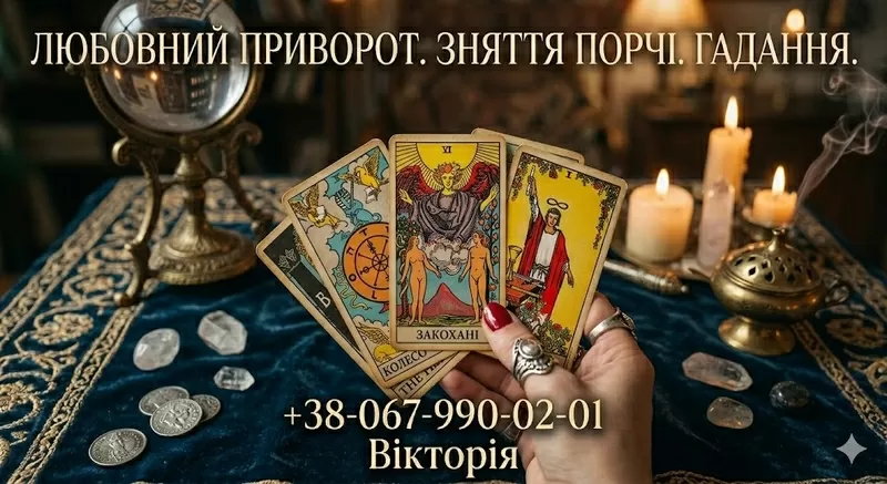 Ворожіння на Таро Мукачево, приворот за фото, зняття порчі, обряди на кохання.