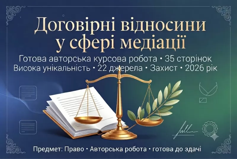Продам готову курсову на тему: «Договірні відносини у сфері медіації»