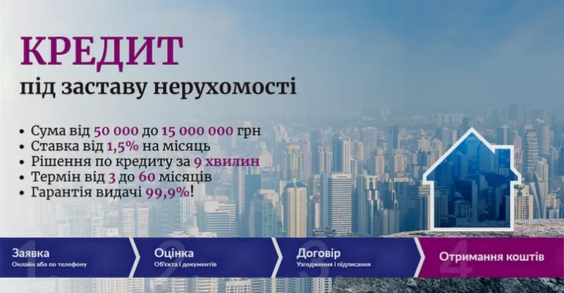 Позика під заставу нерухомості за 1 день Київ.