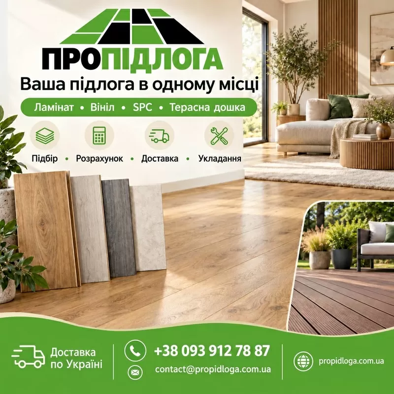 Ламінат,  вініл,  SPC,  терасна дошка - доставка по Україні.
